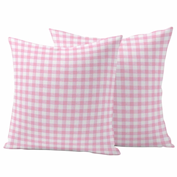 Pink Outdoor Waterproof Pillow Covers, Country French Rustic Buffalo Plaid Modern Art Decorative Square Throw Pillowcase Sofa Cushion Sham for Patio/Couch/Chair, 18"x18" 2 Pack