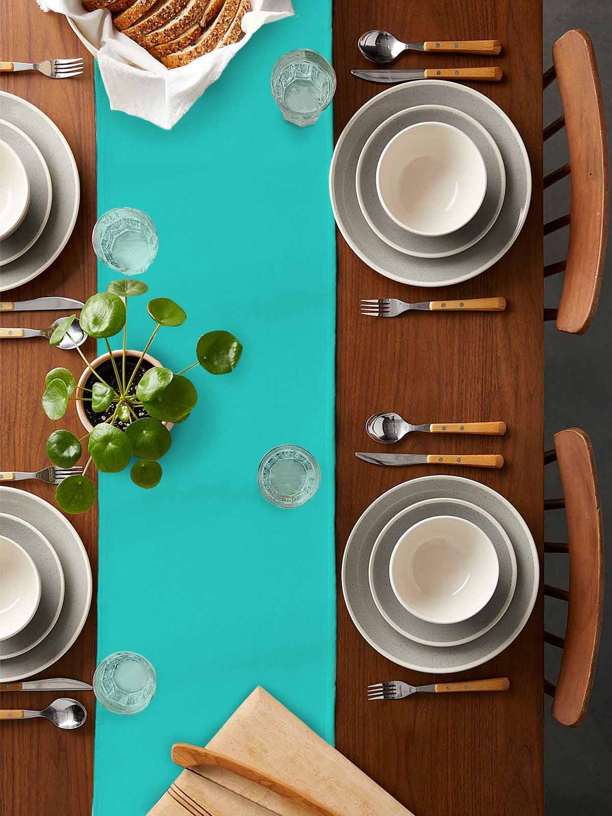 nqOlkjepod Turquoise Table Runner 60 Inches Long Farmhouse Dress Scarves, Modern Pure Turquoise Dining Tablerunner for Coffee Table/Kitchen Island/Party Décor, 13" x 60"