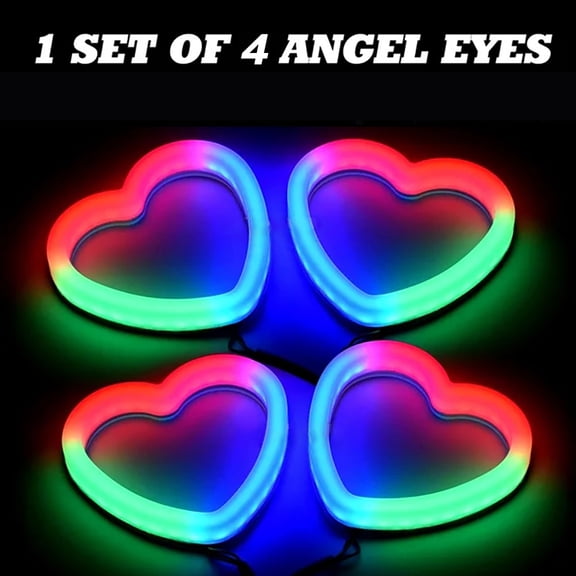 Heart-Shaped SRGB LED Angel Eyes Dynamic DRL Headlight Turn Signal Light Bluetooth 4pcs