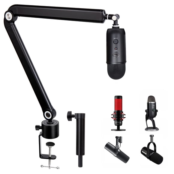 SUNMON Blue Yeti Boom Arm with Extension Tube - Adjustable Height Mic Boom Arm Compatible with AT2020, Shure SM7B/ MV7+/MV7X Hype