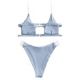 thumbnail image 4 of Hinvhai Plus size Swimsuits clearance Women Clear Straps Ribbed Bikini Set Push-Up Brazilian Swimwear Beach Swimsuit Blue S(S), 4 of 9
