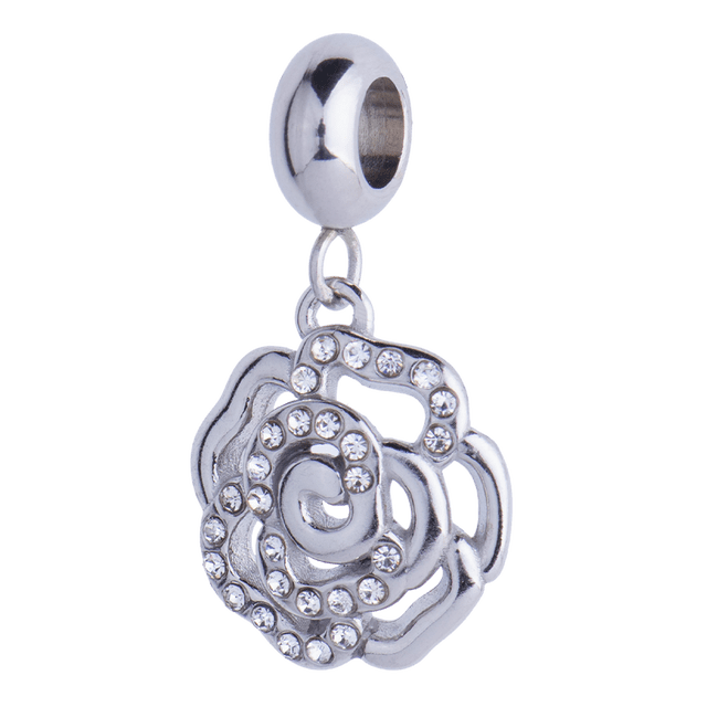 Charm para Pulsera LuckyLy, Dije de Flor, Acero Inoxidable y Zirconia Cúbica, Modelo Daisy plateado UNITALLA