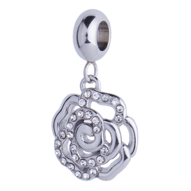 Charm para Pulsera LuckyLy, Dije de Flor, Acero Inoxidable y Zirconia Cúbica, Modelo Daisy plateado UNITALLA
