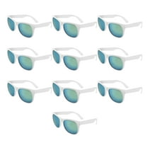 10 Color Lens Sunglasses with White Frames Pack - UV 400, Reflector Mirrored - Green