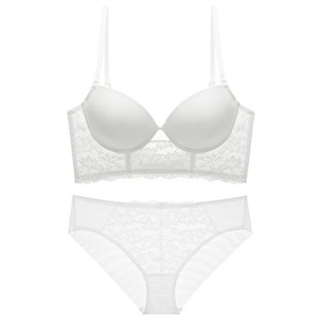 UKLSQMA Women s Invisible Backless Lace Push-Up U-Shaped Bra and Underwear Set Sexy Lingerie for Women Seamless Lingerie for Special Nights White XL