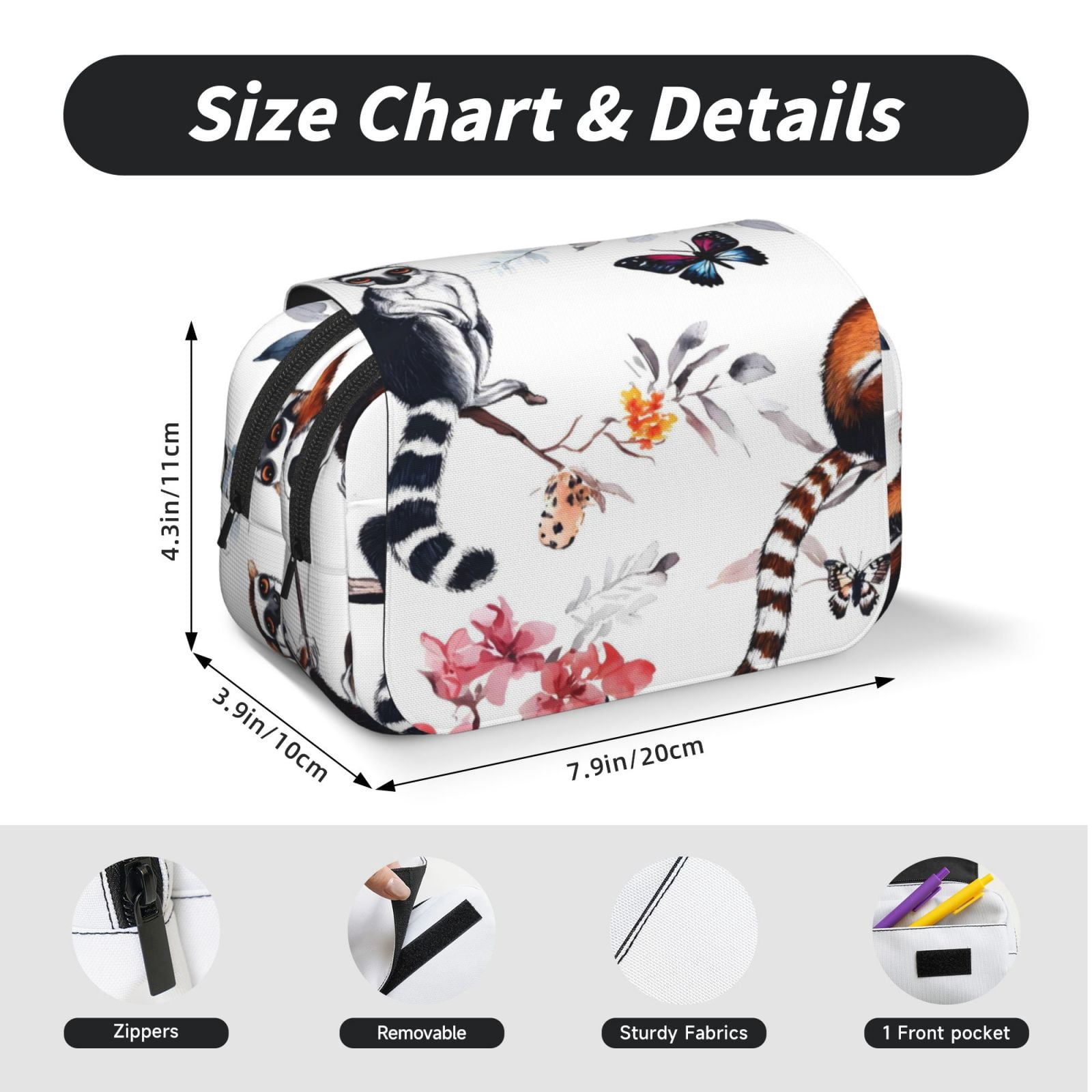 Large-Capacity Flip-Top Double-Layer Pencil Case, Multi-Functional Pocket Pen Case, Durable Stationery Organizer Tailless Bear Butterflies And Flowers