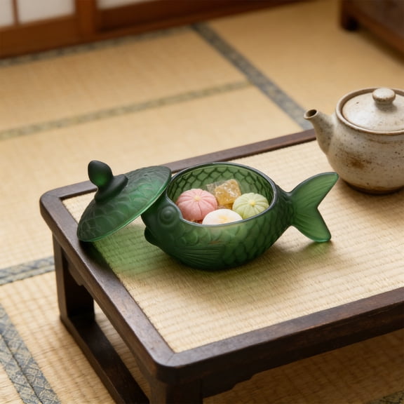 Eespoir Fish-Shaped Crystal Glass Candy Dish with Lid, Crystal Snack Bowl for Dessert, Candy, Nuts, for Home Kitchen, Office Desk, Tabletop Decor