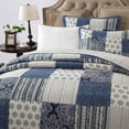 thumbnail image 2 of DaDa Bedding Bohemian Denim Blue Elegance Patchwork Cotton Bedspread Set (JHW-660), 2 of 6