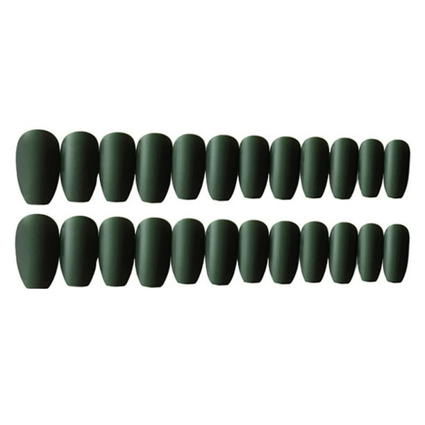 24Pcs Bailarina Pure Color Matte Coffin Nails Cubierta completa Medium False Gel Frosted Press on Irfora cinta de dedo