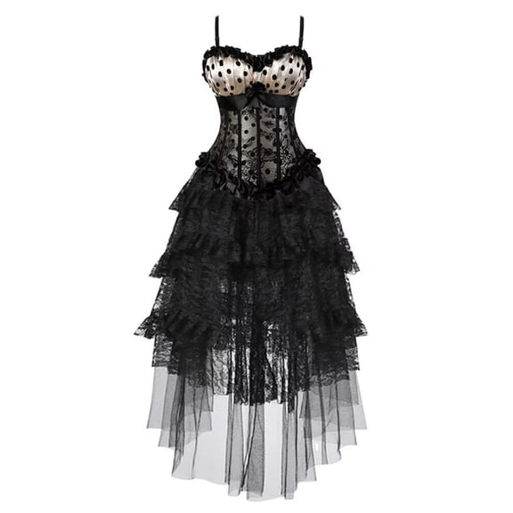 Women Bridal Padded Bustier Corset with Tulle Skirt Beige 7XL