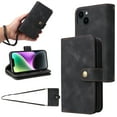 thumbnail image 1 of for iPhone 13 Wallet Case, [Card Slots] PU Leather ID Credit Holder Folio Flip Kickstand Magnetic Clasp Phone Cover & Lanyard & Shoulder Strap for iPhone 13, Black, 1 of 9