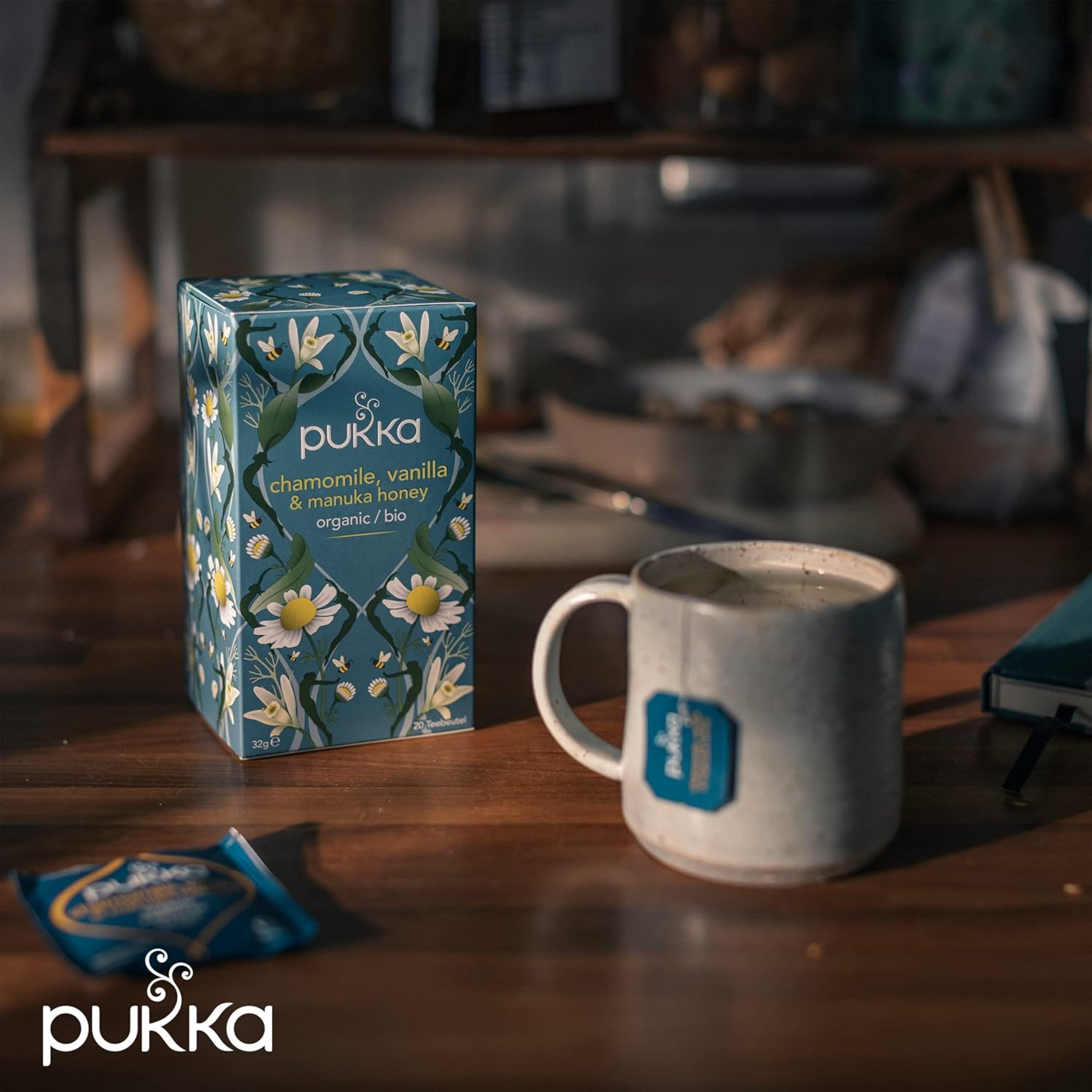 Pukka Organic Herbal Tea, Chamomile, Vanilla & Manuka Honey, Caffeine-Free, Calming Blend, 20ct (Pack of 4, Total 80 Tea Bags)