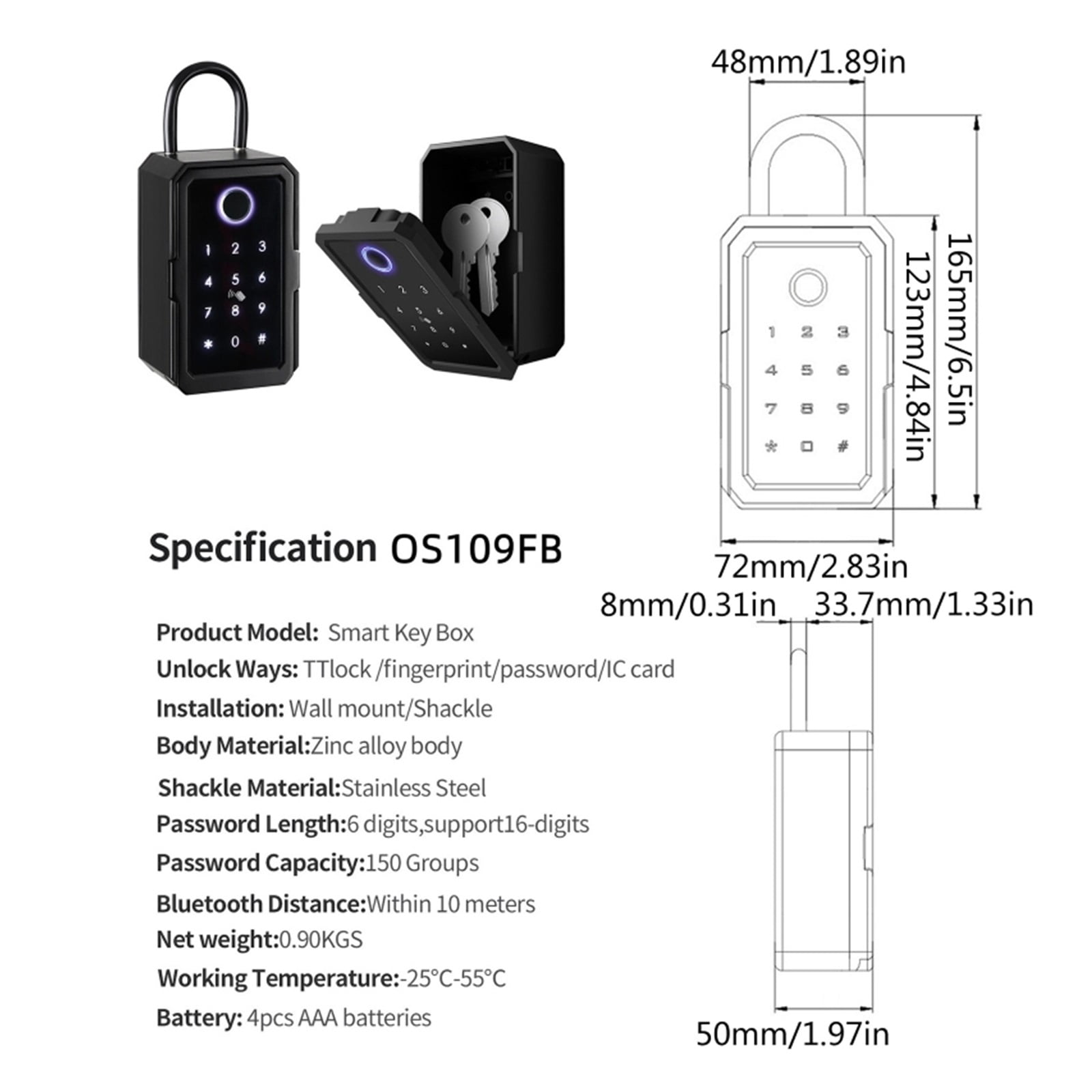 Key Safe Box Outdoor, Wall Mount Key Box with Shackle Large Capacity Lockbox Support APP Remote for House Key Car Key Apartment Outdoor Indoor