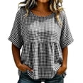 thumbnail image 5 of GUACER Womens Short Sleeve Gingham Tops Casual Round Neck Tiered Peplum Summer Loose Blouses, 5 of 8