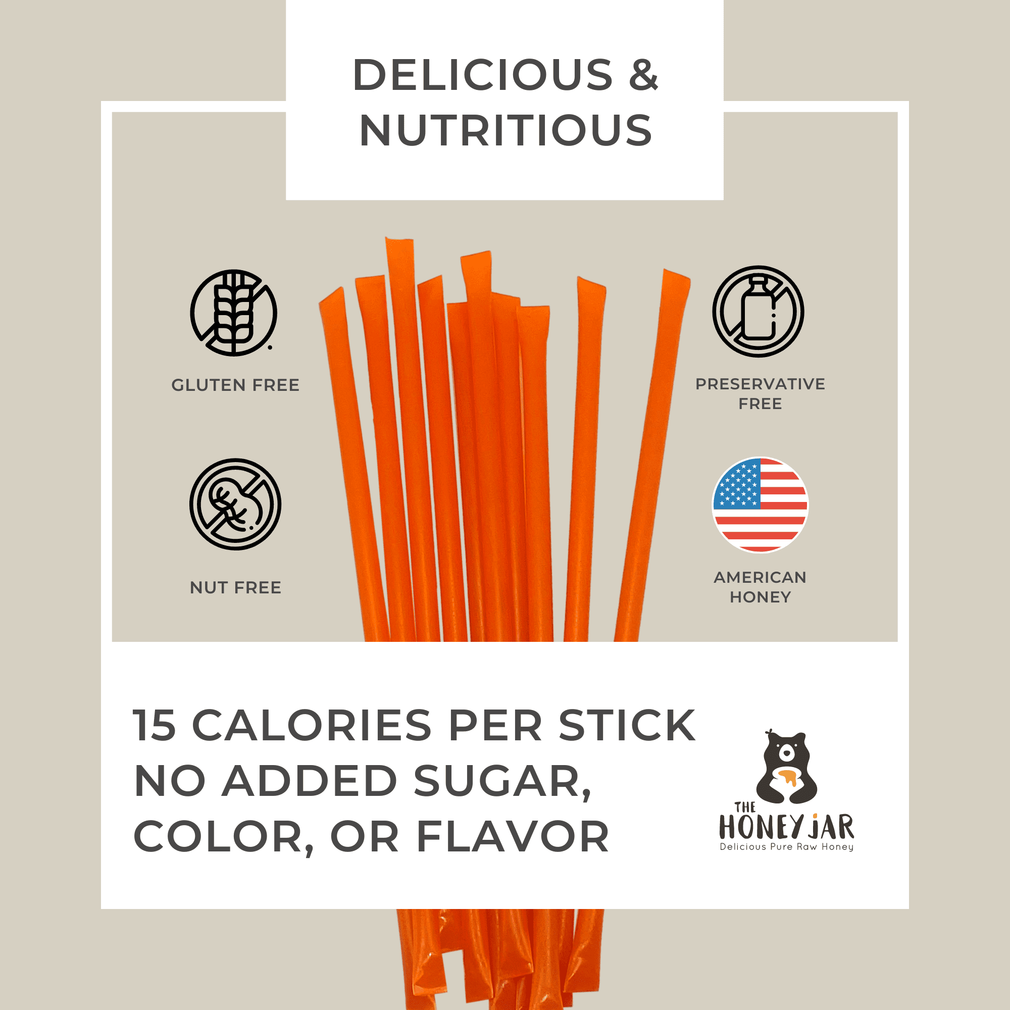 The Honey Jar - Orange Flavored Honey Sticks - 100 Count Package