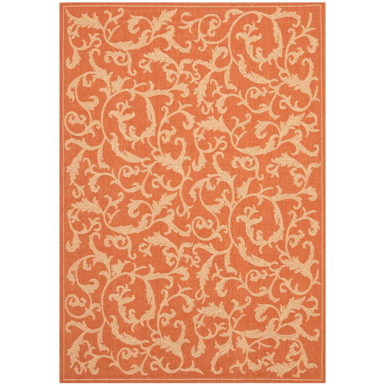 SAFAVIEH Courtyard Kevin Floral Indoor/Outdoor Area Rug, 7'10" x 7'10" Round, Terracotta/Natural