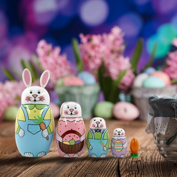 Russian Nesting Dolls Matryoshka Dolls Set Wooden Rabbit Bunny Nesting Dolls Set for Party Table Room Decorations
