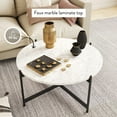 Nathan James Piper White Faux Marble Black Metal Frame Round Modern Living Room Coffee Table