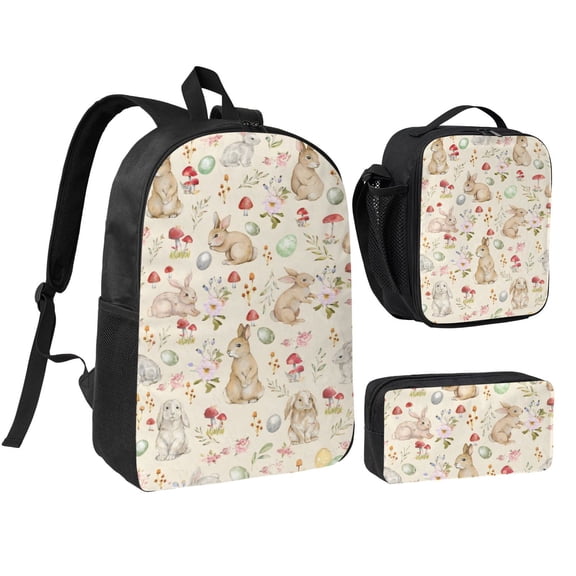 Cute Bunny Easter Egg Backpack Set 3pc ，Backpack with Lunch Bag and Bag 17 Inch