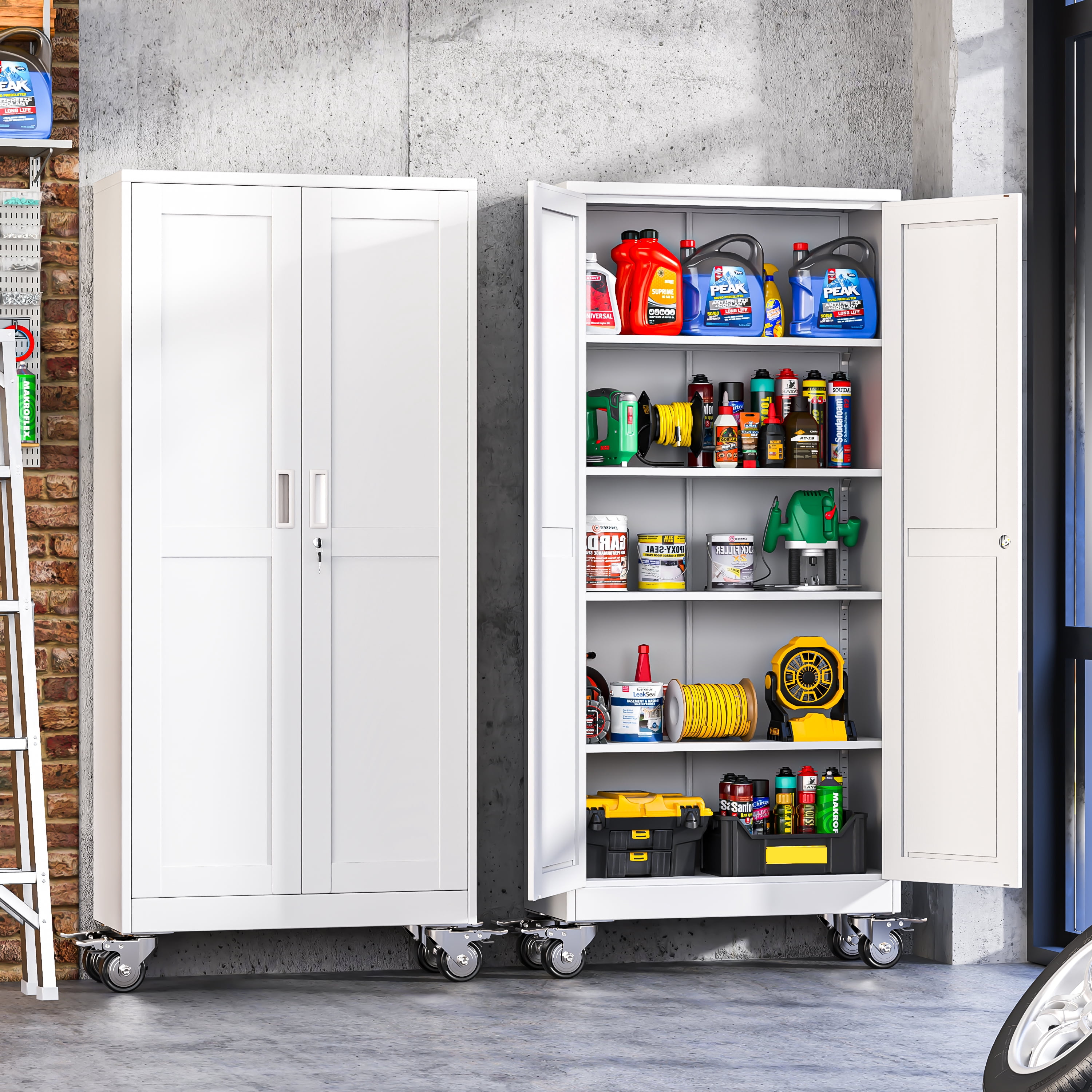 Erosoei 71"H Metal Garage Storage Cabinet with Wheels, Tool Storage Cabinet with 4 Adjustable Shelves