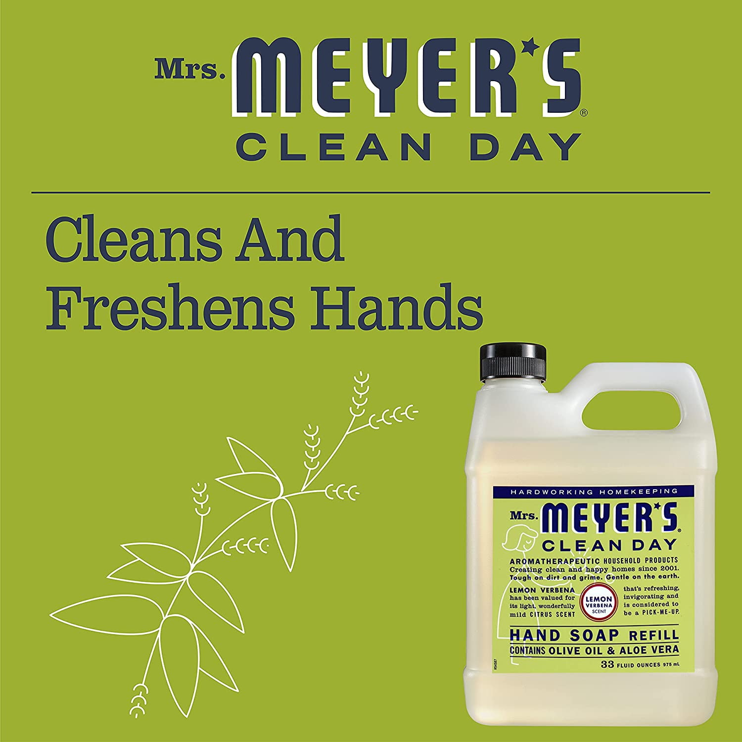 Mrs. Meyer's Liquid Hand Soap Refill Lemon Verbena, 33 Fl Oz (Pack of 6)