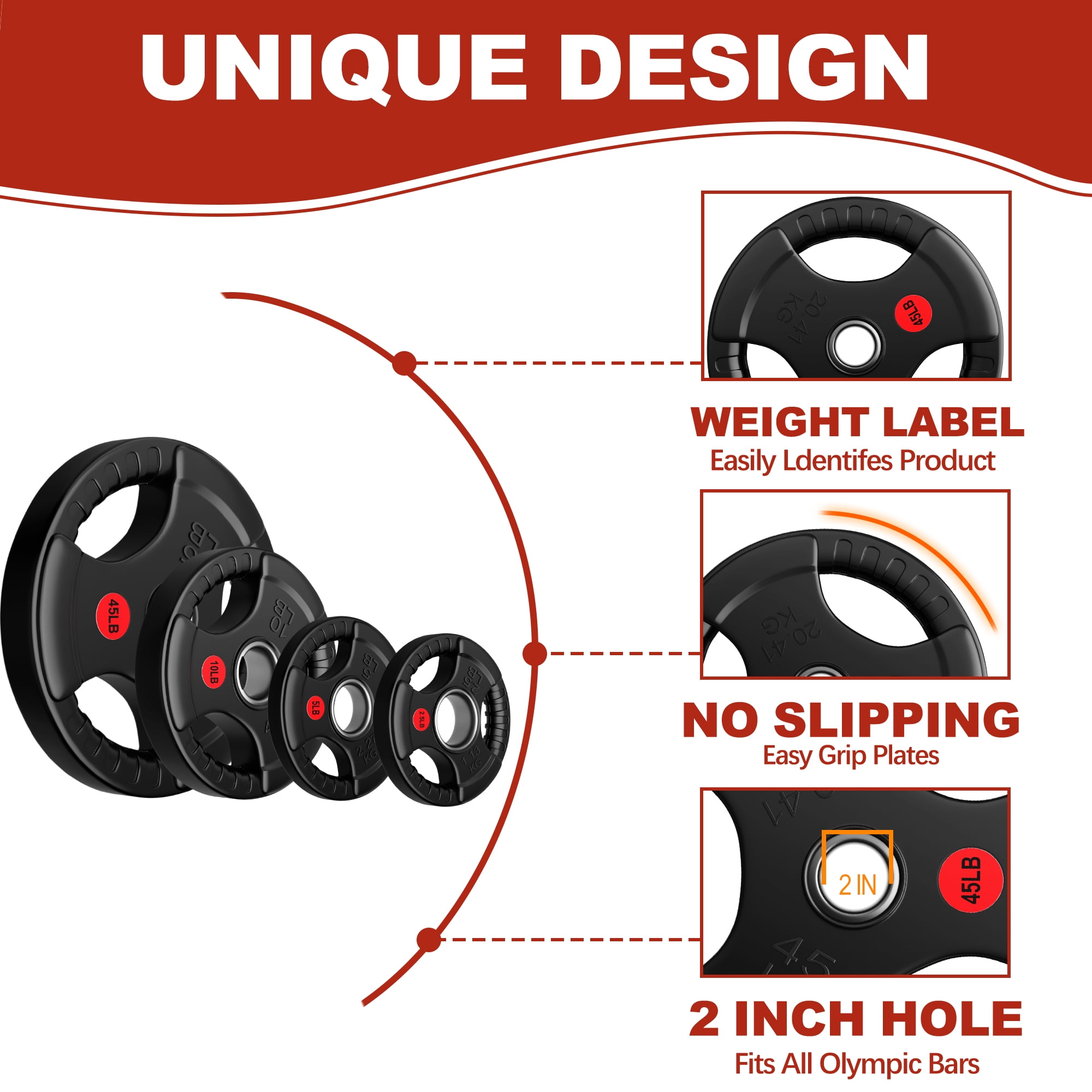 FlexWave Olympic Weight Plate Set 85LB–135LB, 2-Inch Rubber Coated Cast Iron Plates for Barbell, Home Gym Strength Training