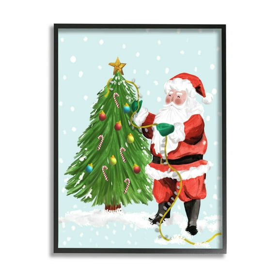 Snowy Santa Claus Tree Scenery Holiday Graphic Art Black Framed Art Print Wall Art