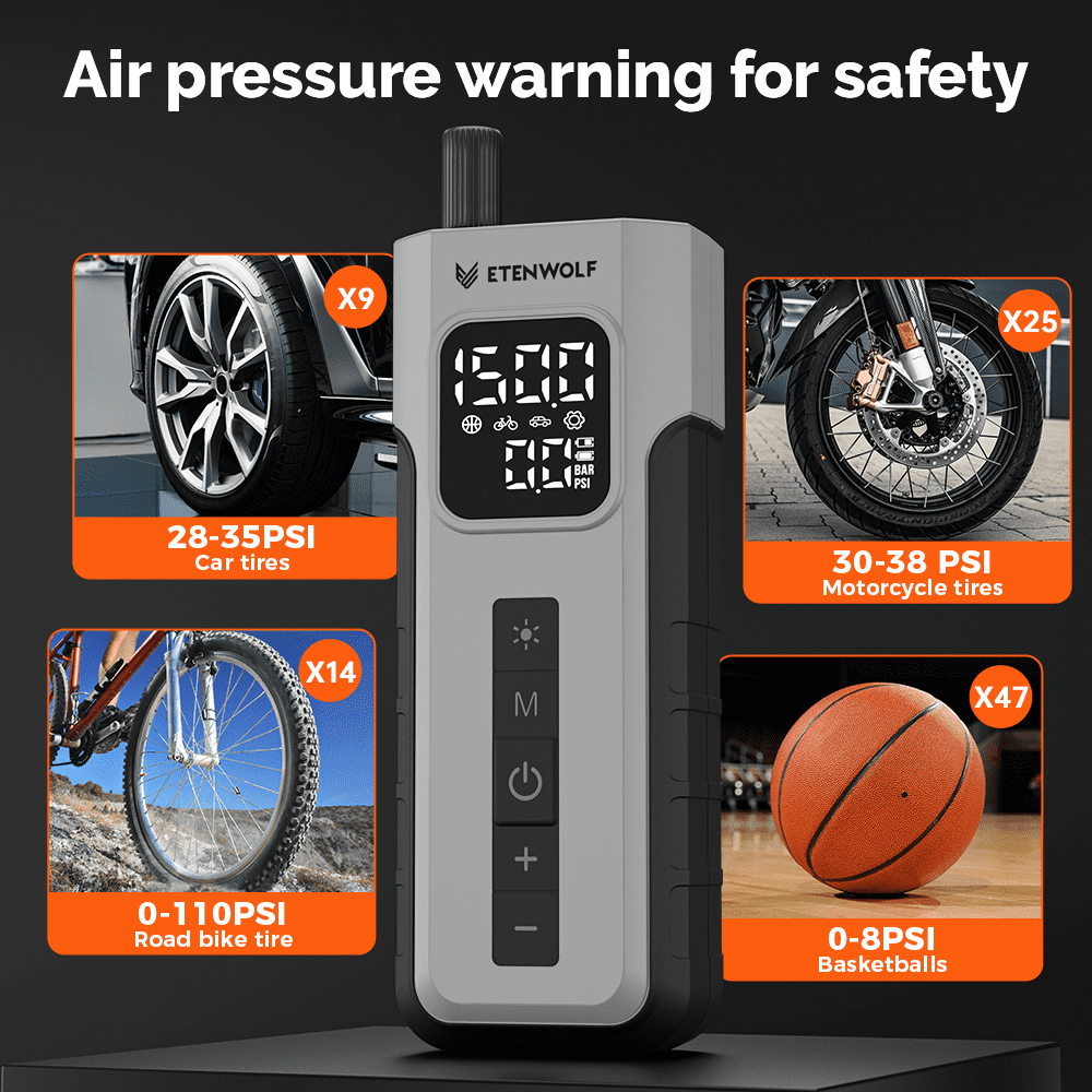 ETENWOLF Tire Inflator Portable Air Compressor with Tire Repair Kit,1 Min Fast Inflation  with Digital Pressure Gauge,for Car,Bicycle,Motorcycle,Ball