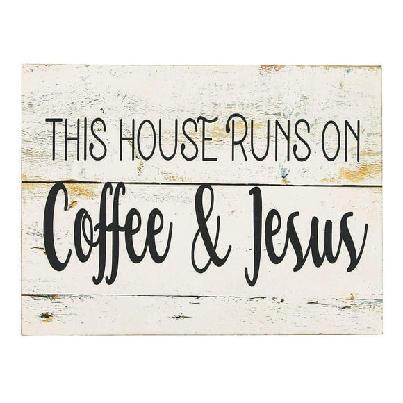 This House Runs on Coffee & Jesus Sign - Wood - Rustic Religious Home Decor