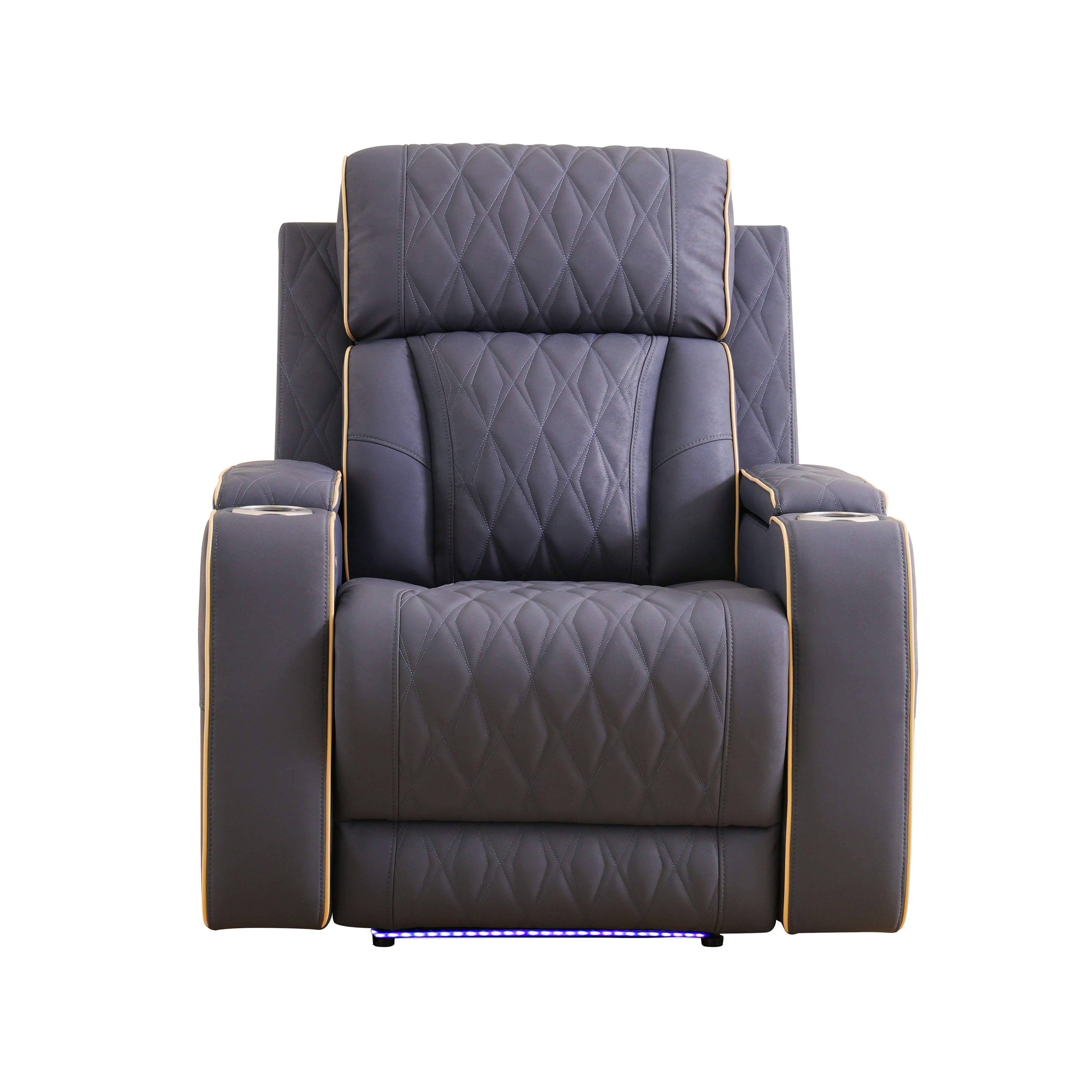 MAYEERTY Single Recliner Chair, Leather Recliner with LED Lights, USB Charger, Cup Holder, for Living Room, Home Theater
