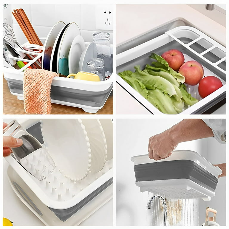 Jytue Collapsible Dish Drying Rack with Drainboard Tray Popup and Collapse  for Easy Storage Portable Kitchen Storage Organizer