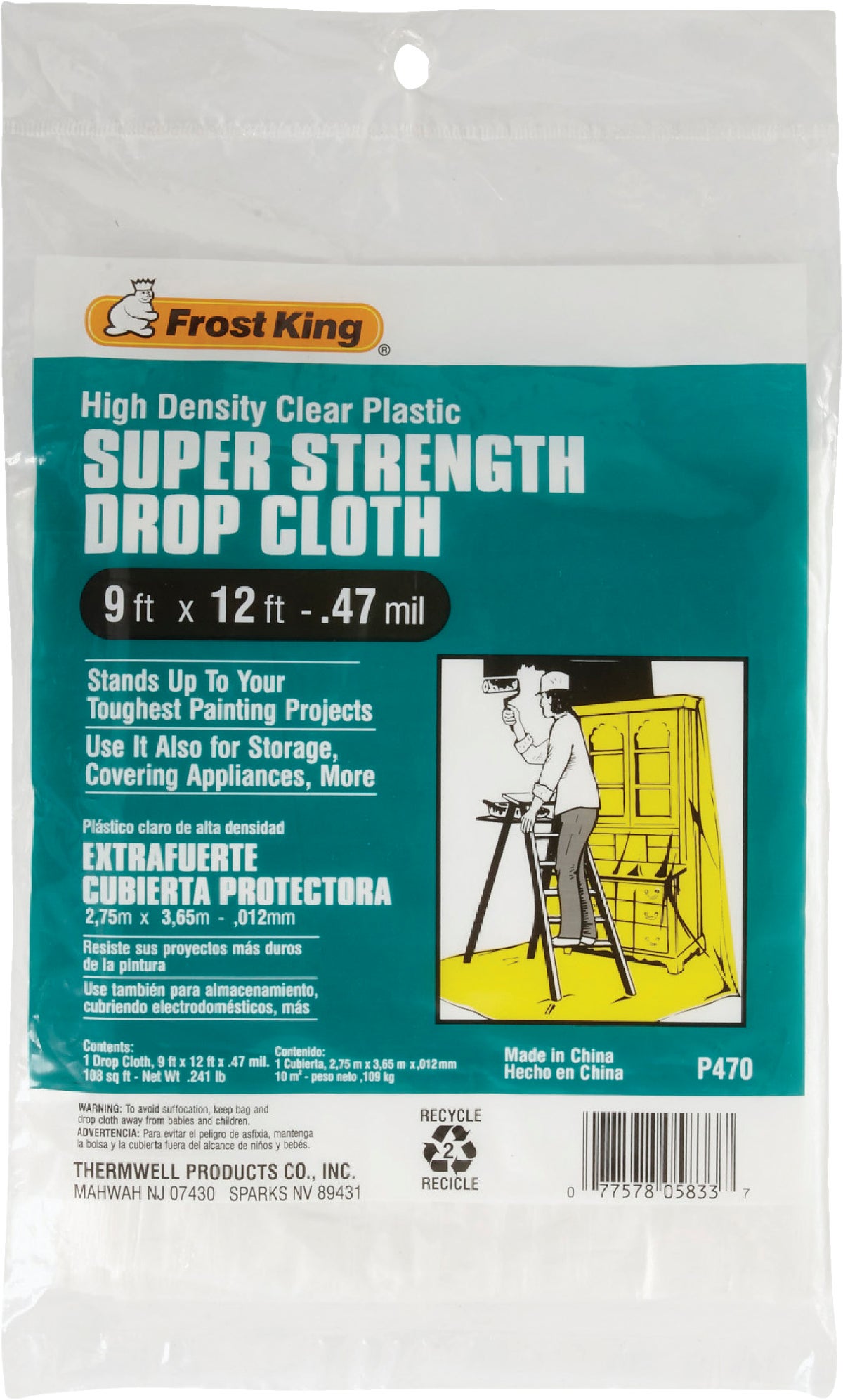 3PC Thermwell Products Co. Frost King Plastic Drop Cloth Clear