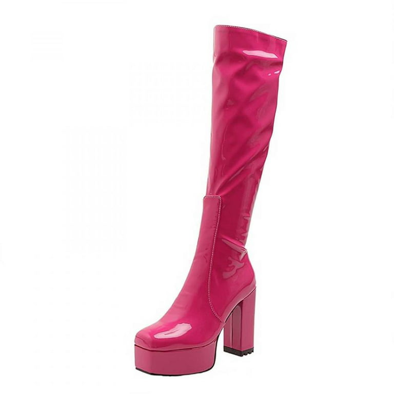 Homadles Women's Middle Knee High Boots Wide- Plus Size High Square Toe Boots Pink Size 8.5 - Walmart.com