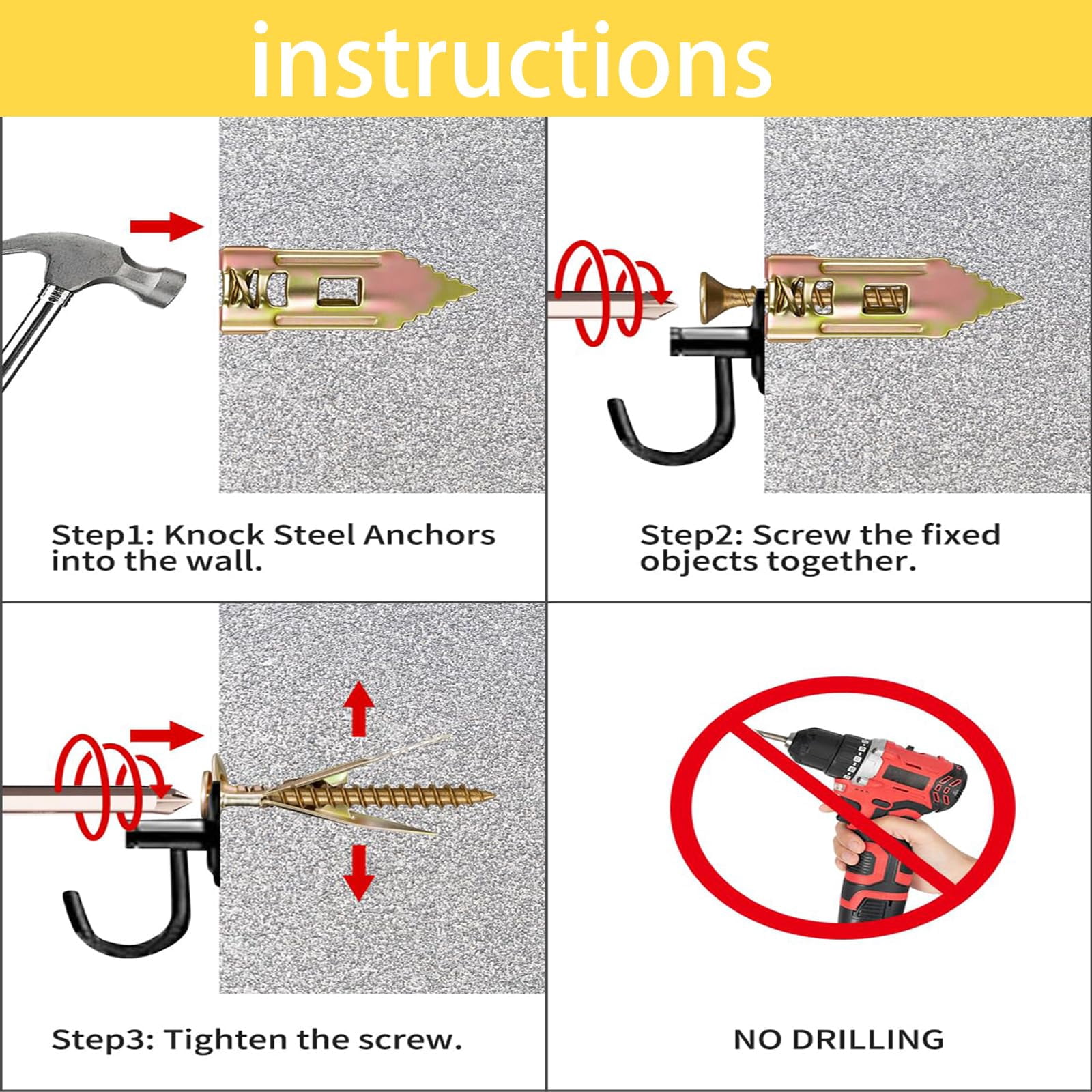 Self Drilling Drywall Anchors with Screws Kit - Heavy Duty Hollow Wall Anchors for TV Mount, Shelves & Furniture, No Drill Needed (0.16"*1.18" Screw Only)