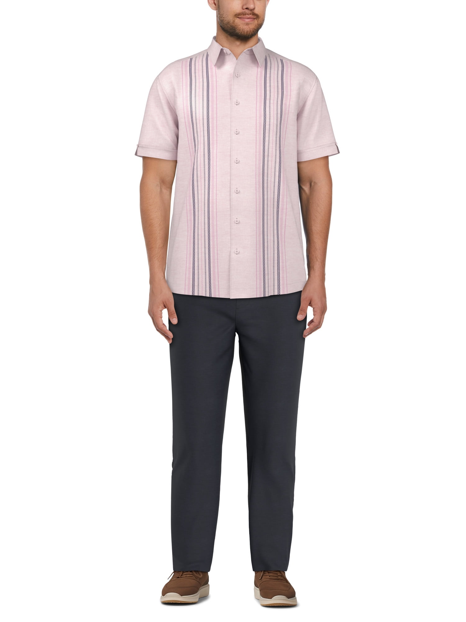 Cafe Luna Men's and Big Men's Stripe Panel Print Short Sleeve Shirt, Sizes S-5XL