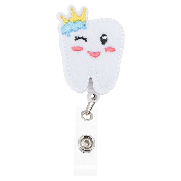 Milisten White Badge Reel Retractable with Felt Clip Fun Teeth Shape Decoration