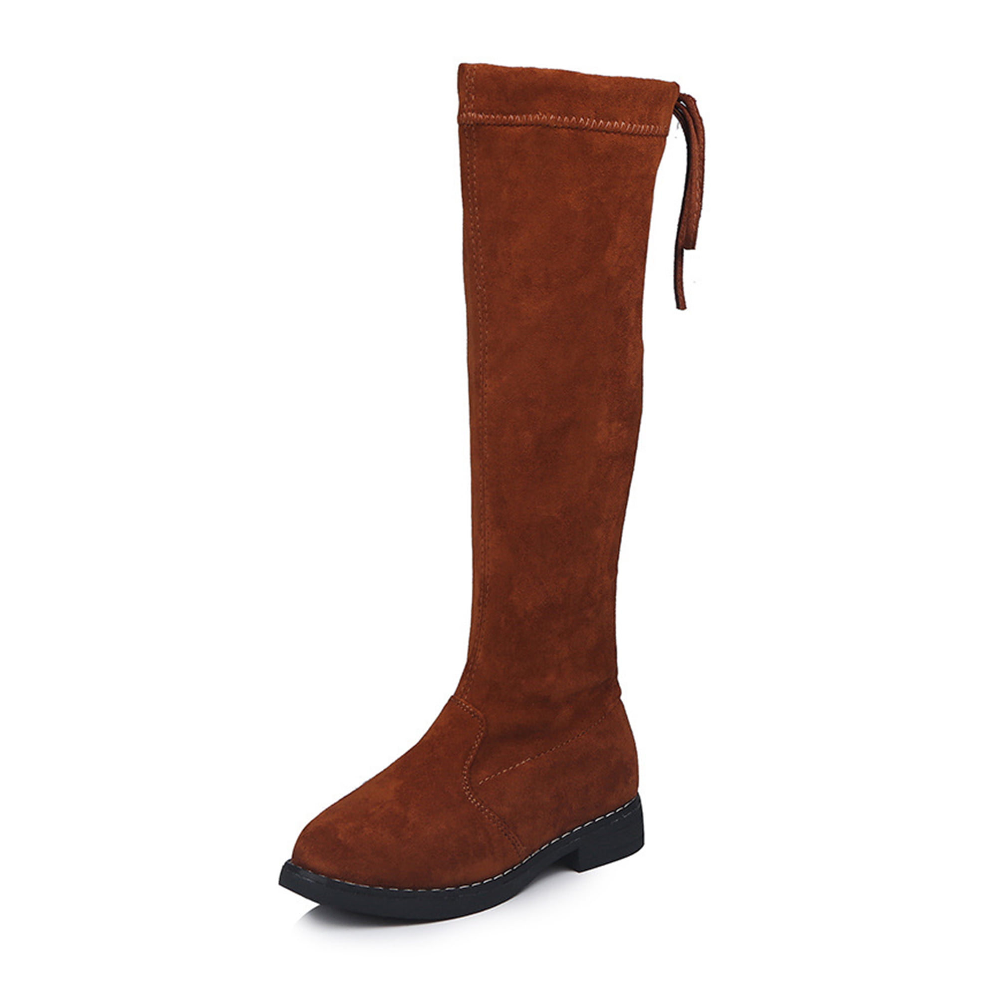 Woobling Child Winter Boot Side Zipper Knee High Boots Pull On Casual Walking Non Slip Round Toe Brown 11c