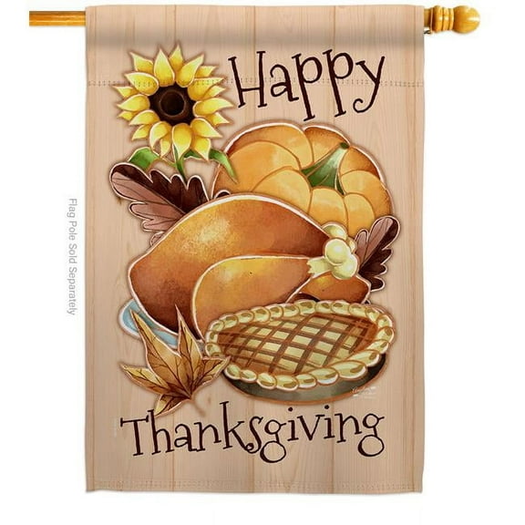 Angeleno Heritage H137076-BO 28 x 40 in. Happy Thanksgiving Feast House Flag with Fall Double-Sided Decorative Vertical Flags Decoration Banner Garden Yard Gift
