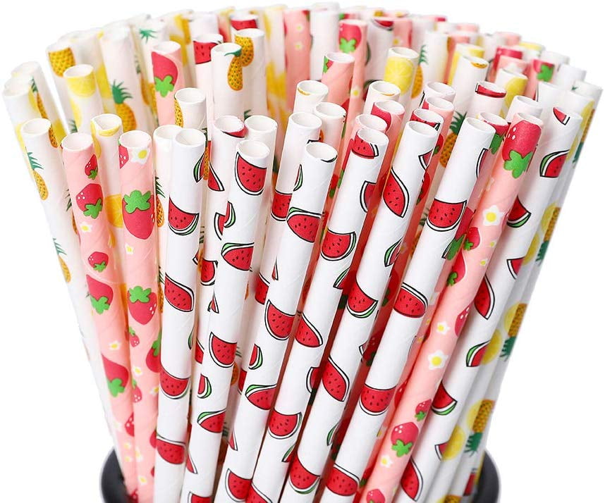 Cheap Paper Straws Floral Yellow Paper Drinking Straws Birthday 25 50 100 