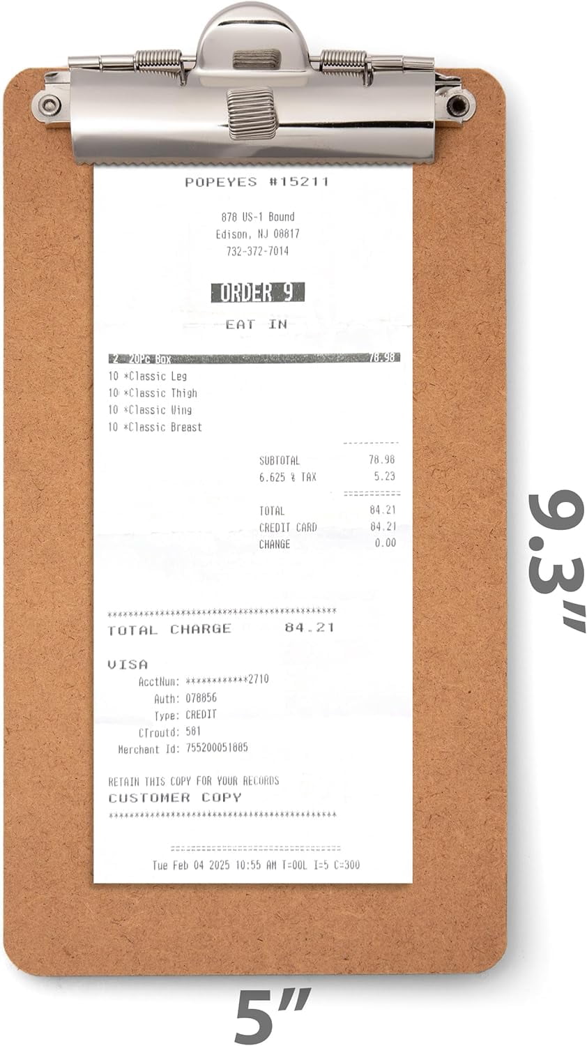 Officemate 5" x 9" Clipboard for Receipts, Low Profile Metal Clip & Pen Holder on Top, Memo Size for Restaurants, Hotels, Food Trucks, Bars, Schools, and Other Venues, 12 Clipboards (83156)