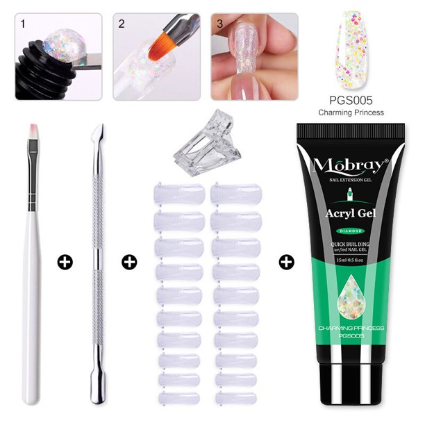 Juego de Gel de extensión polivinílico, 5/2 Uds., kit de gel acrílico, Color de camuflaje transparente, forma de punta de uñas, Gel UV de cristal, cepillo para rebanadas, herramientas para decoración de uñas Tan Jianjun unisex