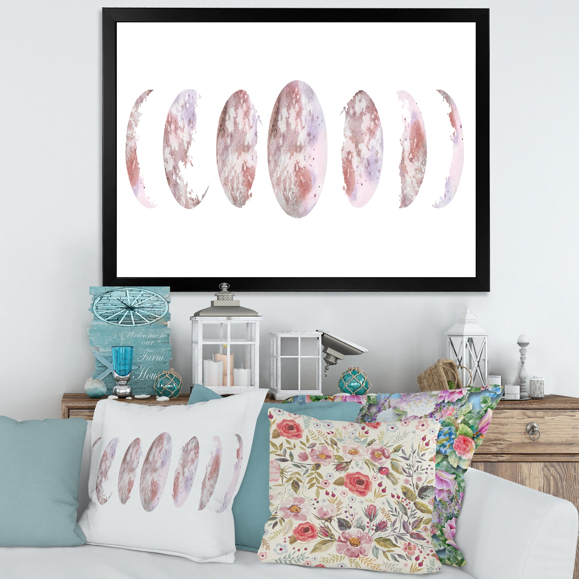 Designart 'Moon Phases On White' Modern Framed Art Print