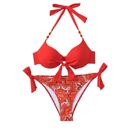 Mnyotv Womens Bikinis Women s Sexy Fashion Bikini Strap Split Thong Swimsuit Bathing Suit Sexy Triangle Red L