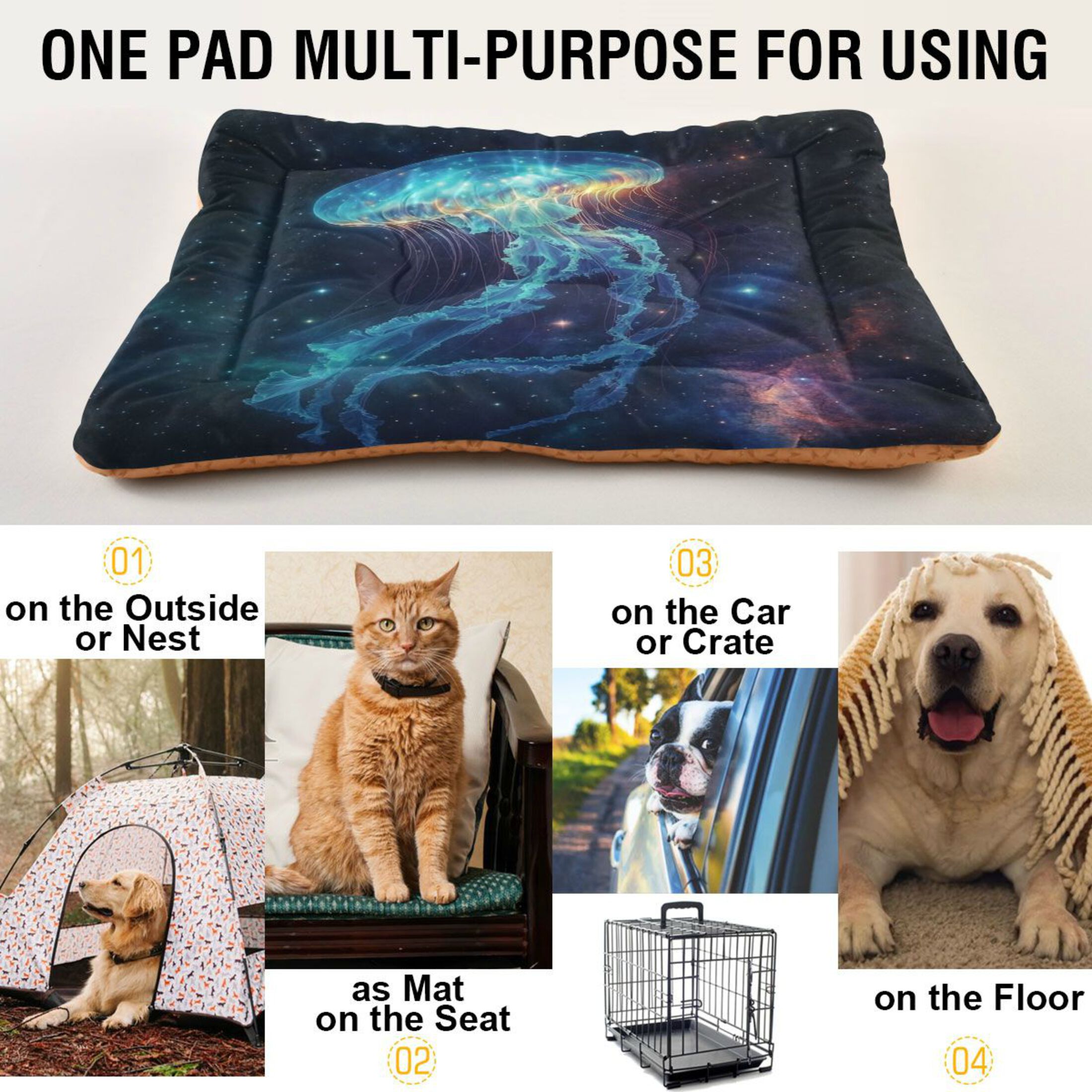 Qxltty Space Jellyfish Ped Pad Wear-resistant and Hard to Bite Through Sleeping Pad for Small Medium Large Dogs Winter Pet Bed 36×24in