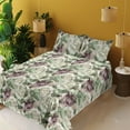 thumbnail image 2 of Ambesonne Rose Fitted & Flat Sheet with Sham 3 Pcs Set, English Garden Watercolor Art, Twin XL, Grey Yellow and Dried Rose, 2 of 5