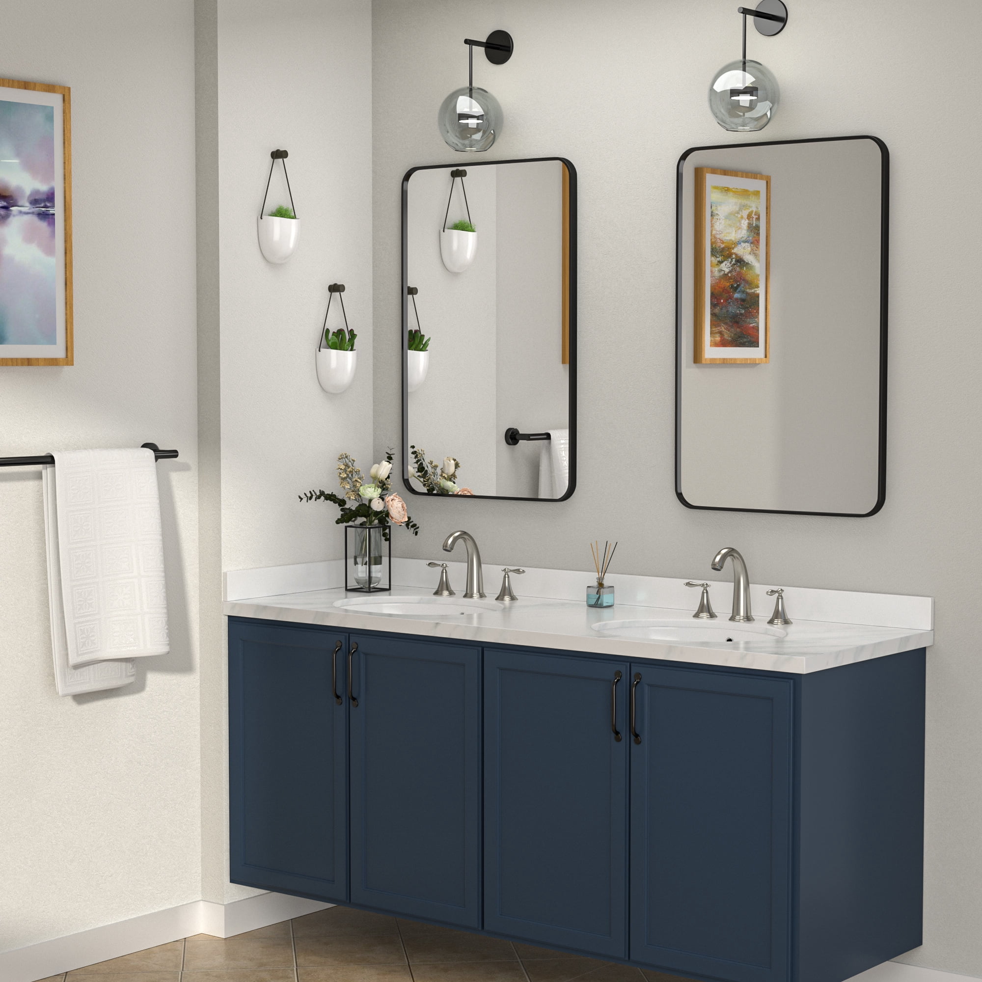 Brushed Nickel Bathroom Sink Faucet Bathroom Cabinet Vanity Faucet, 2- Handle Three-Hole Split Mount