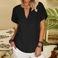thumbnail image 2 of Timegard Tops for Women Cotton Linen Short Sleeve V-Neck Solid Color Casual Loose Top Blouse Basic Tee, 2 of 7