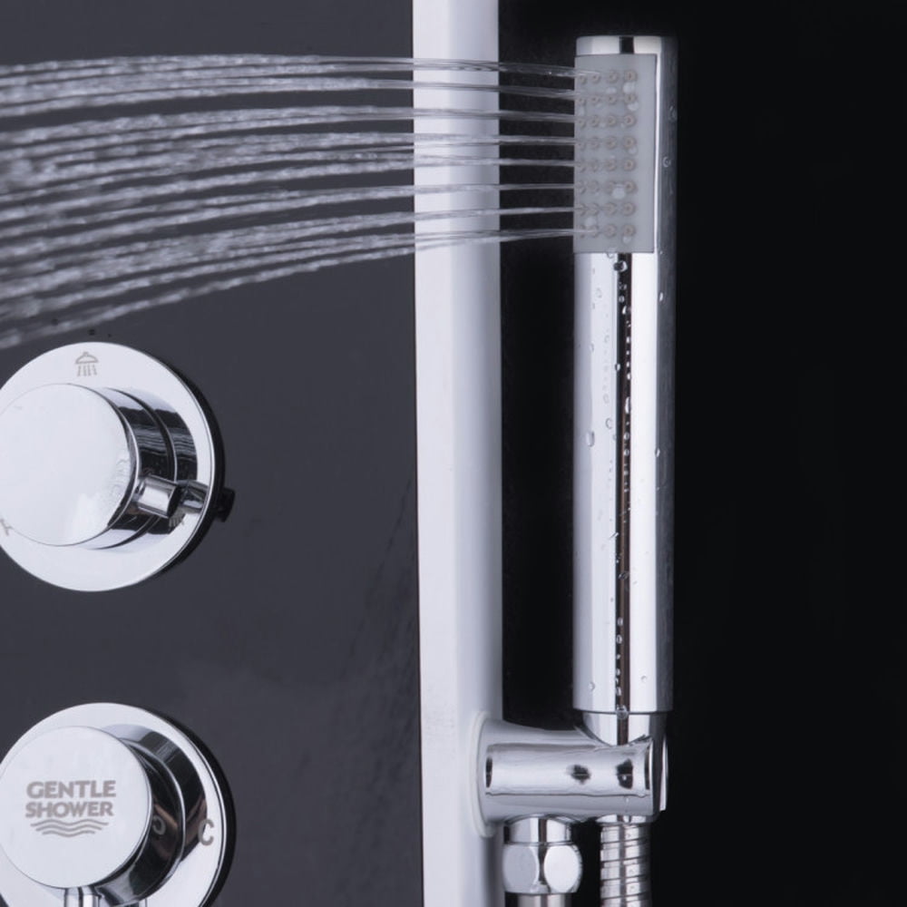 Finihen Shower Panel, Shower Panel Tower System, Bathroom ABS Shower Panel with Massage Jets & Hand Shower, Black Finihen Shower Panel, Shower Panel Tower System, Bathroom ABS Shower Panel with Massage Jets & Hand Shower, Black
