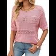 thumbnail image 2 of Suéteres de Corta para Mujer, Suéter de Cuello Redondo de Verano, Tops de Crochet. Rosa M, 2 of 10