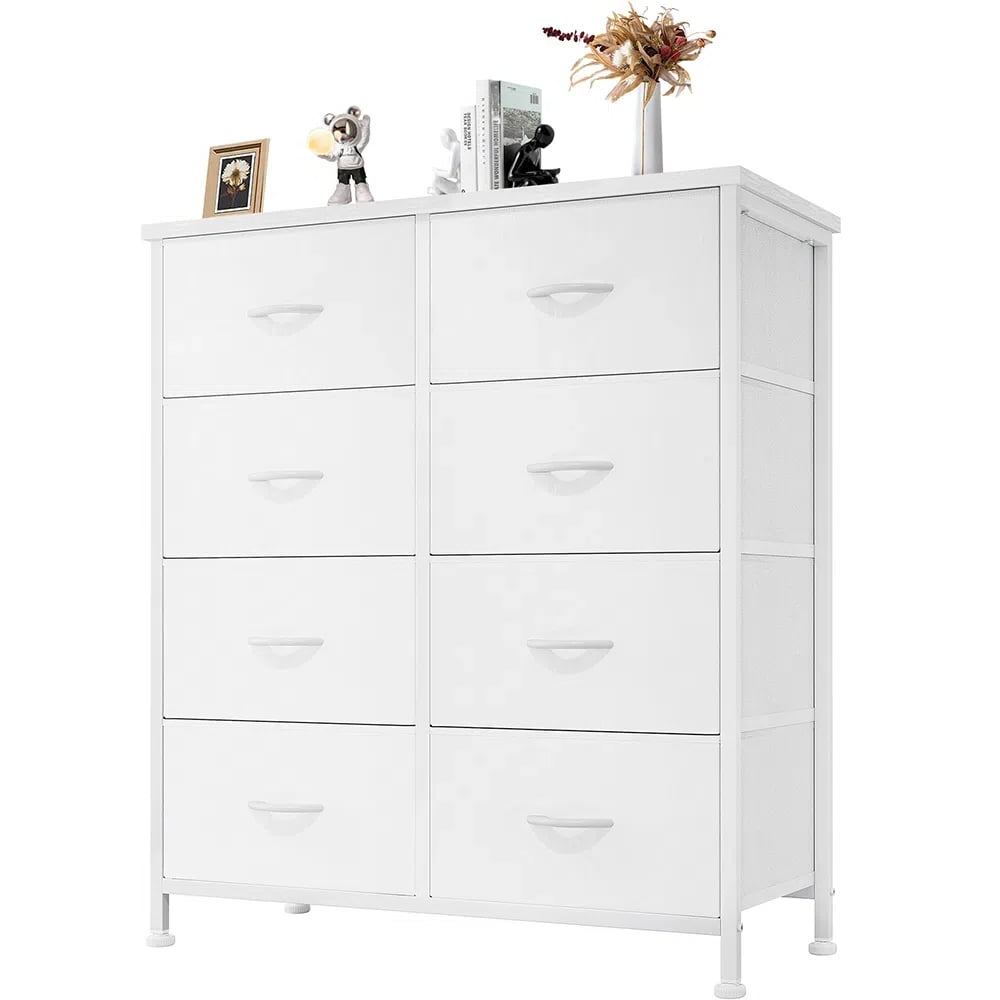Gianna Chest of Dressers with 8 Fabric Drawers, Drawer Cabinet, Organization Furniture for Kitchen, Office, Hallway, White